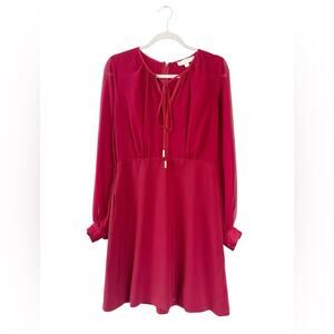Erin Fetherson Red Sheer Sleeve Dress Size 6 EUC